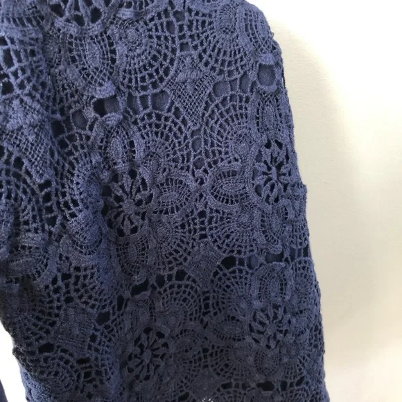 J. Crew Women’s S Navy Blue Floral Lace Front 3/4 Sleeved Cotton Crewneck Blouse - Picture 10 of 10